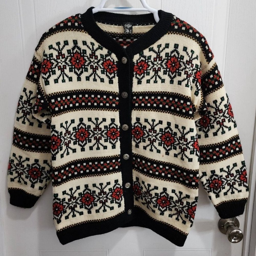 Vintage Women's Long Sleeve Unbranded Hand Knit 100% Wool Sweater Austria Size L